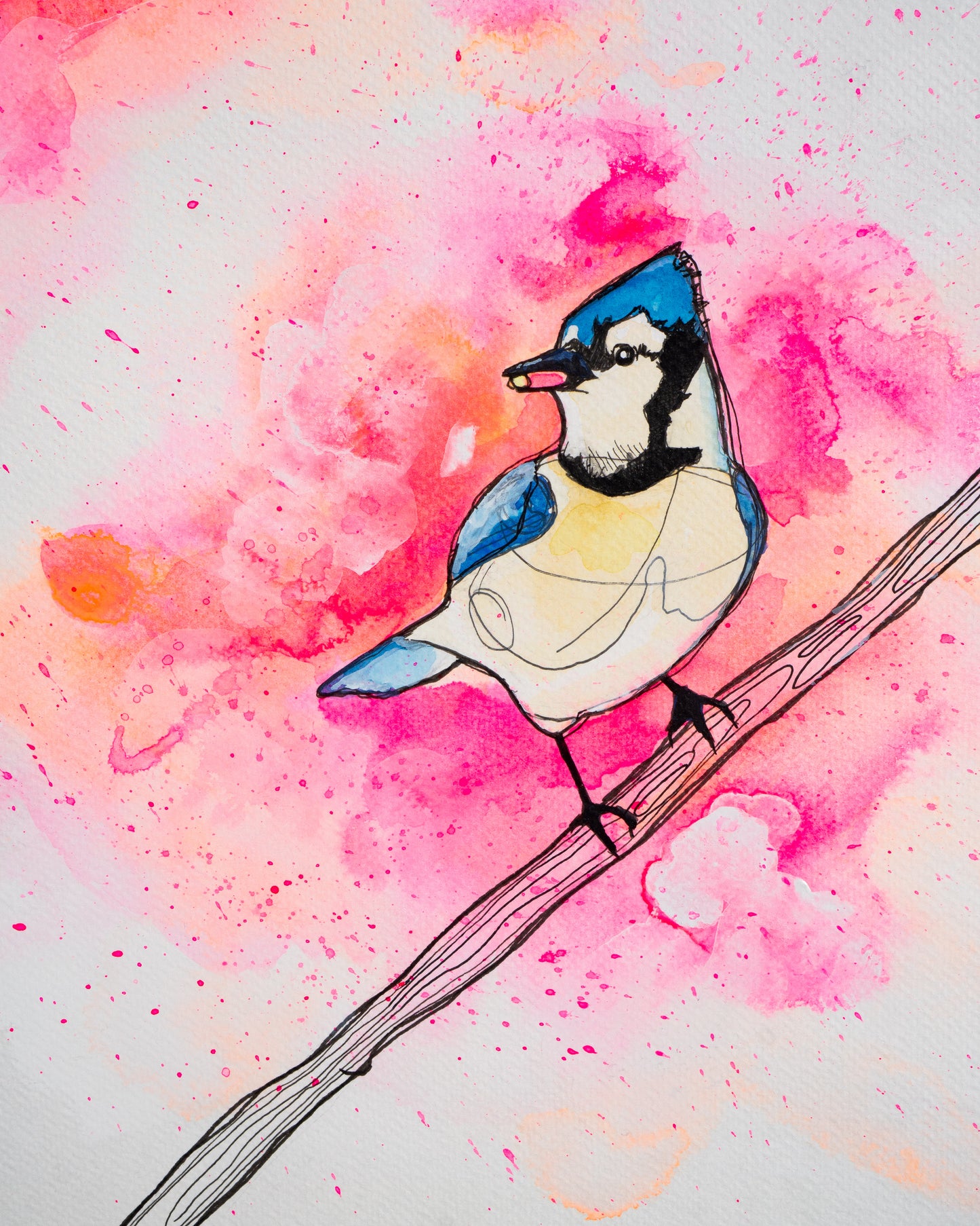Original Watercolour & Ink Painting – "THREE JAYS"