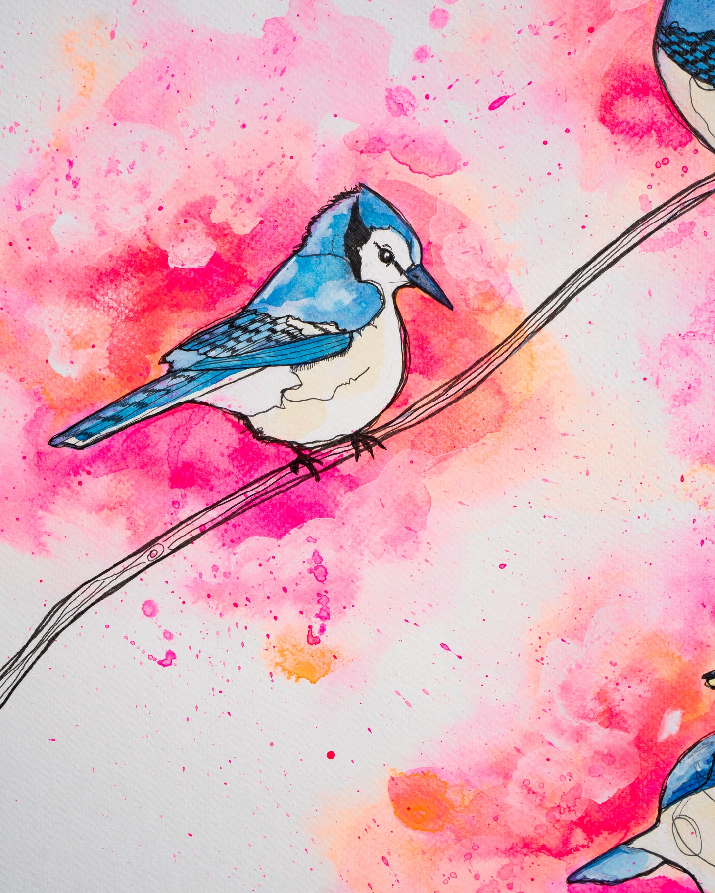 Original Watercolour & Ink Painting – "THREE JAYS"