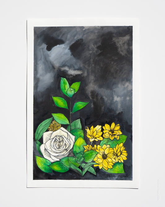 Original Watercolour & Ink Painting – "SORRY FOR YOUR LOSS"