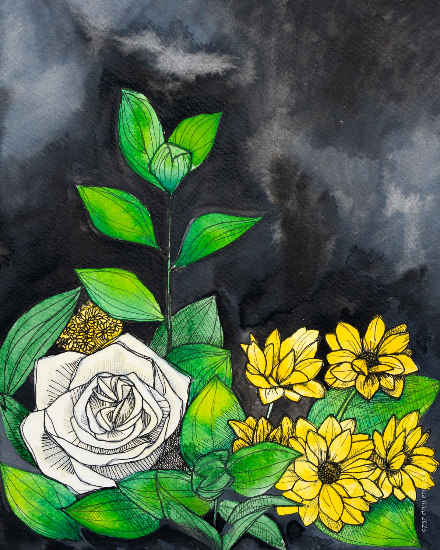 Original Watercolour & Ink Painting – "SORRY FOR YOUR LOSS"