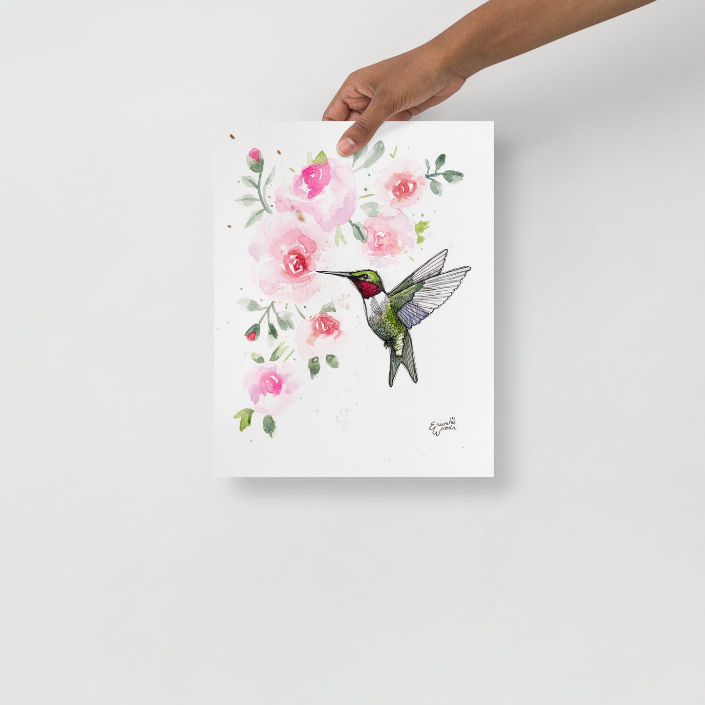 Hummingbird and Roses Matte Paper Poster Print