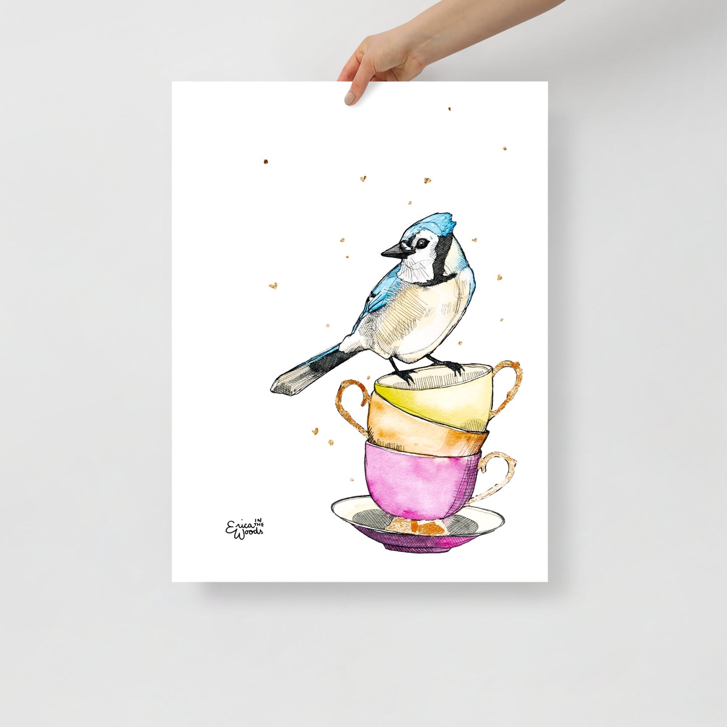 Carrie Bluejay on Teacups Matte Paper Poster Print